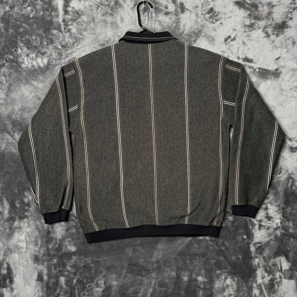 Knights Sportswear Polo Sweater Mens L Grey Striped Long Sleeve Knit Pullover - Picture 6 of 6